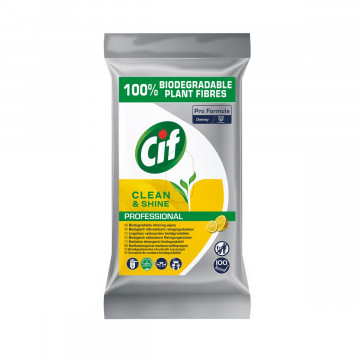 Biologiškai suyrančios drėgnos servetėlės paviršiams Pro Formula Cif Professional Clean & Shine Biodegradable Wipes, 100vnt