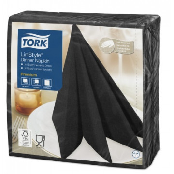 Stalo servetelės Tork Premium LinStyle, 39x39cm, juodos, 1sl.