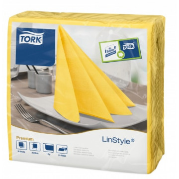 Stalo servetelės Tork Premium LinStyle, 39x39cm, pasiflorų geltonumo spalvos, 1sl.
