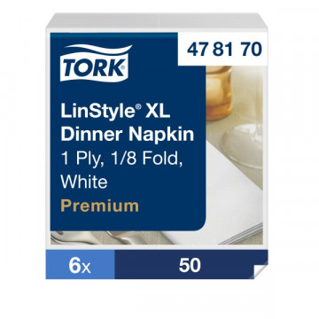 Stalo servetelės Tork Premium LinStyle, 48x48 cm, sulankstymas 1/8, baltos, 1sl.