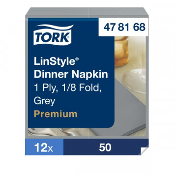 Stalo servetelės Tork Premium LinStyle, 39x39cm, sulankstymas 1/8, pilkos, 1sl.