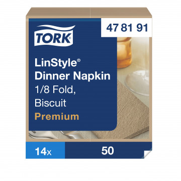 Stalo servetelės Tork Premium LinStyle, 39x39cm, sulankstymas 1/8, biskvito spalvos, 1sl.