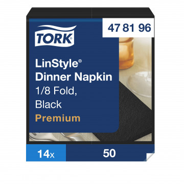 Stalo servetelės Tork Premium LinStyle, 39x39cm, sulankstymas 1/8, juodos, spalvos, 1sl.