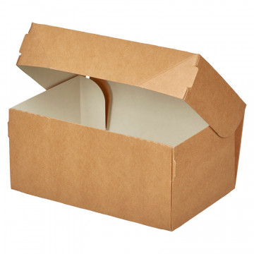 Vienkartinės dėžutės kepiniams, 1,2l, (kartu su dangteliu), kartoninės , rudos sp., 15x10x8,5 cm 50 vnt.
