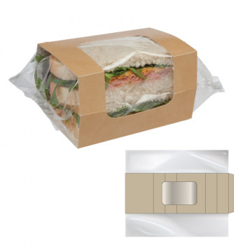 Vienkartiniai kartono/PP maišeliai sumuštiniams, suktinukams užlydomi, POP/PP, natūralios sp.,2/25 x 8,5/15,4 x 7 cm, max 90°C, 500 vnt.