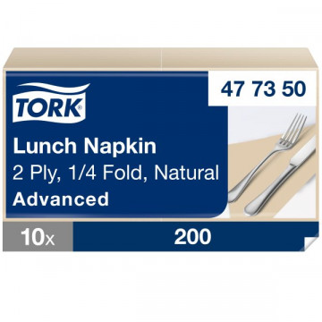 Ekologiškos stalo servetelės Tork Advanced Lunch, 32,5x33cm, 2 sl, natūralios spalvos, 1/4 lankstymo