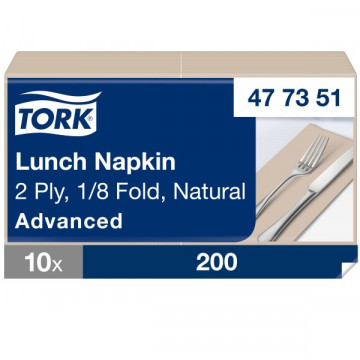 Ekologiškos stalo servetelės Tork Advanced Lunch, 33X33cm, 2 sl, natūralios spalvos, 1/8 lankstymo