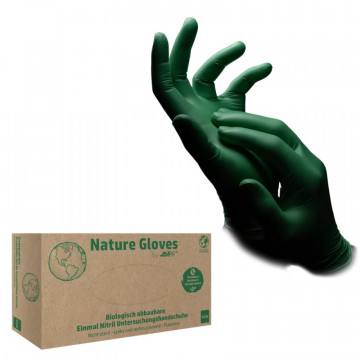 Vienkartinės biodegraduojančios nitrilo pirštinės be pudros Nature, žalios, S dydis, 100vnt.